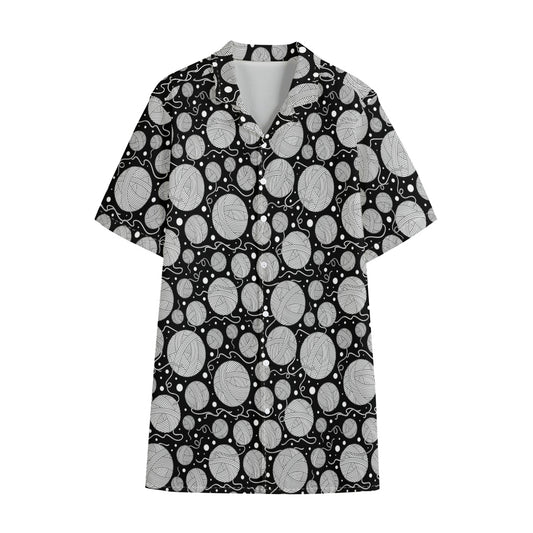 Black And White Yarn Pattern Print Cotton Hawaiian Shirt