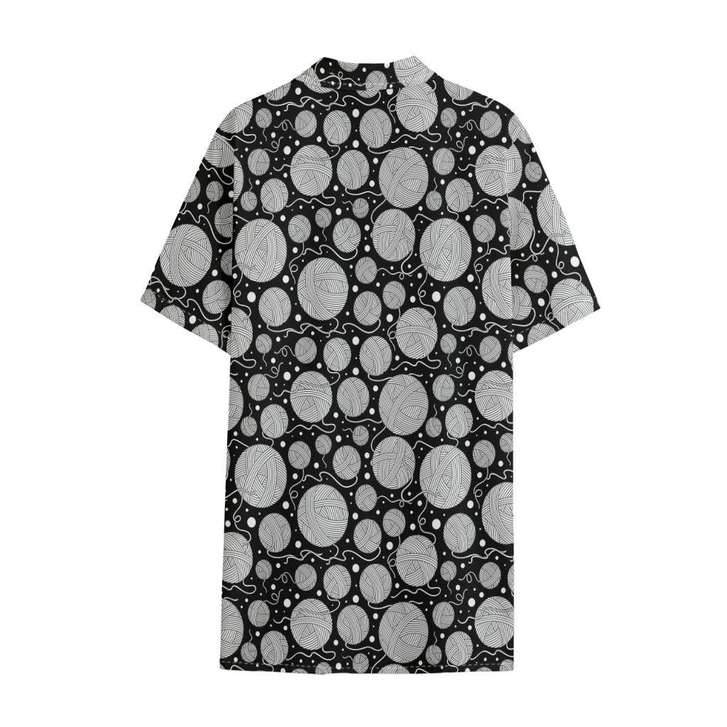 Black And White Yarn Pattern Print Cotton Hawaiian Shirt