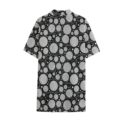 Black And White Yarn Pattern Print Cotton Hawaiian Shirt
