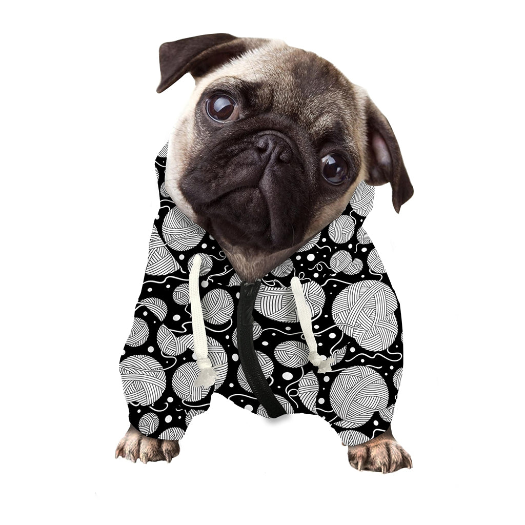 Black And White Yarn Pattern Print Dog Zip Up Hoodie