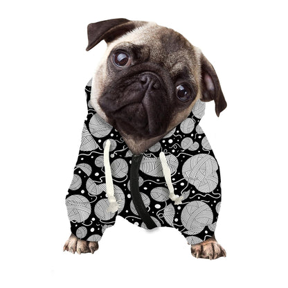 Black And White Yarn Pattern Print Dog Zip Up Hoodie