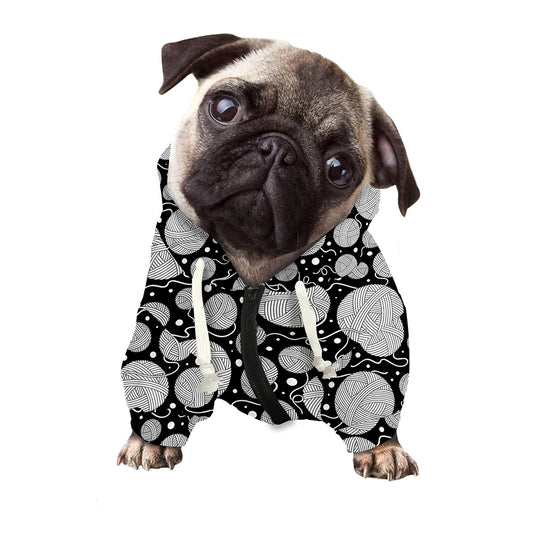 Black And White Yarn Pattern Print Dog Zip Up Hoodie