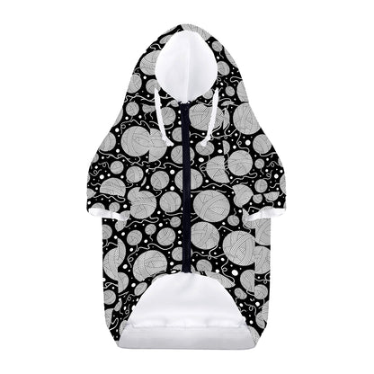Black And White Yarn Pattern Print Dog Zip Up Hoodie