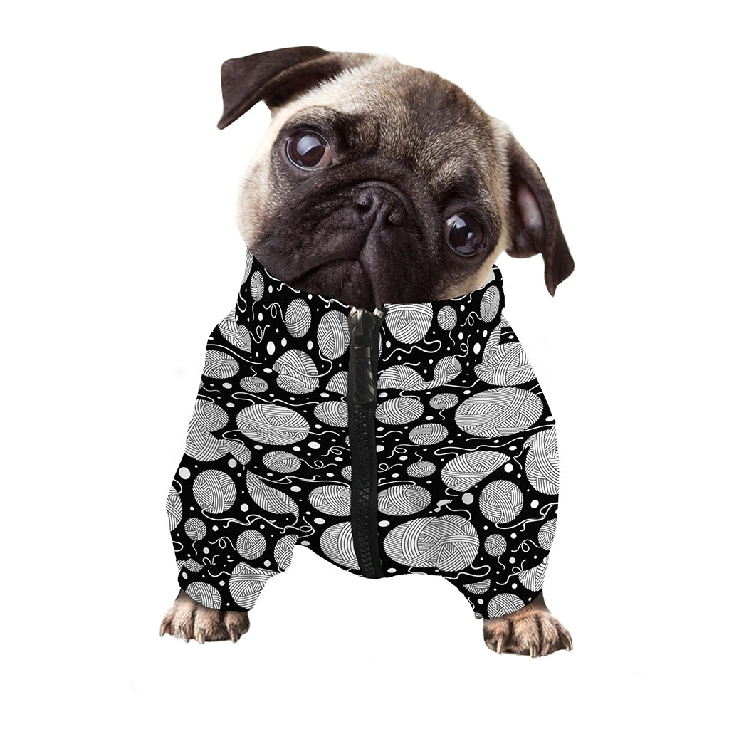 Black And White Yarn Pattern Print Dog Zip Up Jacket