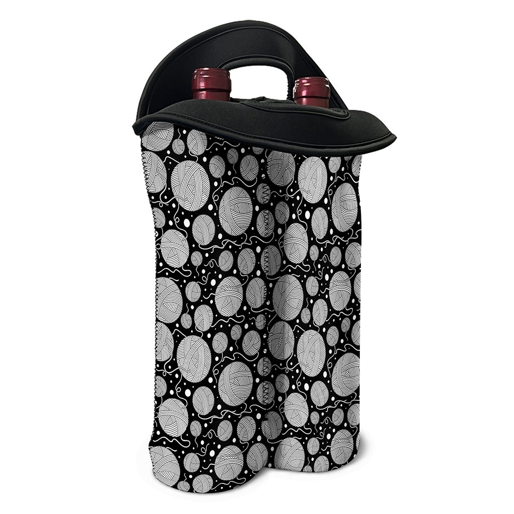 Black And White Yarn Pattern Print Double Neoprene Wine Tote
