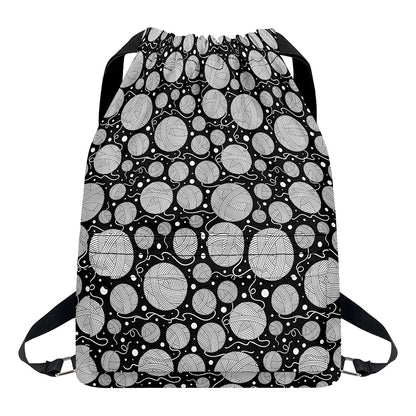 Black And White Yarn Pattern Print Drawstring Backpack