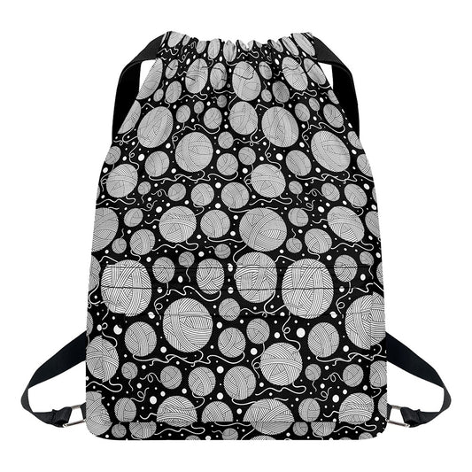 Black And White Yarn Pattern Print Drawstring Backpack