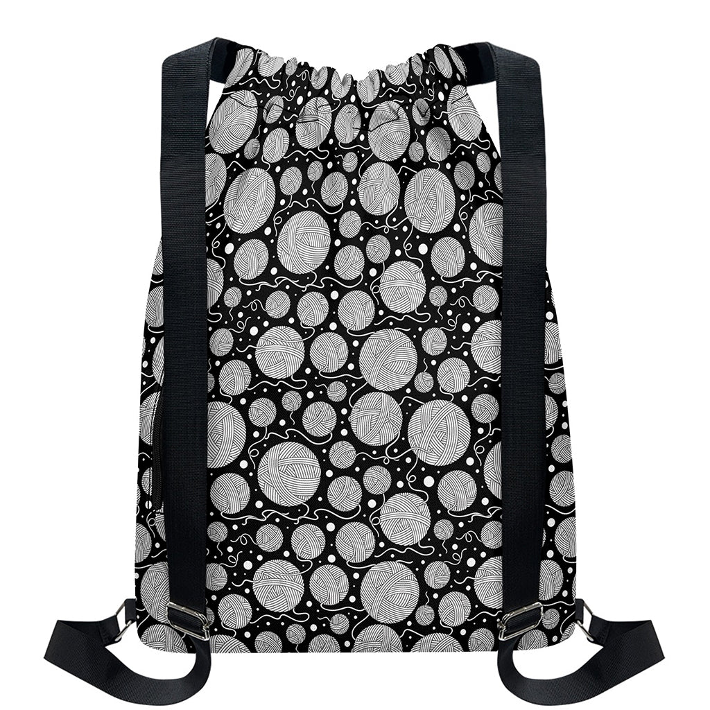 Black And White Yarn Pattern Print Drawstring Backpack