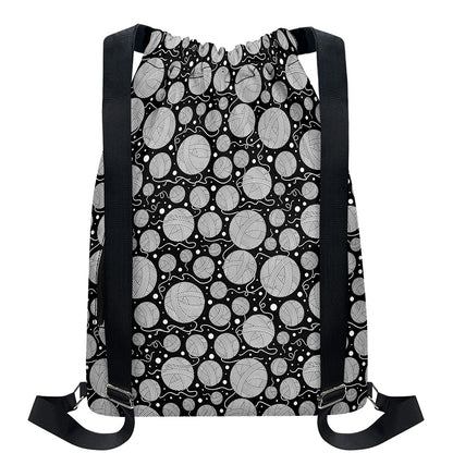 Black And White Yarn Pattern Print Drawstring Backpack