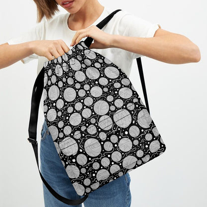 Black And White Yarn Pattern Print Drawstring Backpack