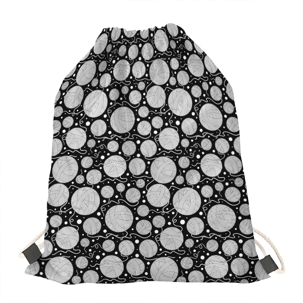 Black And White Yarn Pattern Print Drawstring Bag