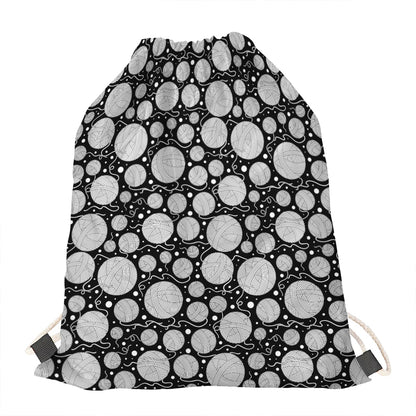 Black And White Yarn Pattern Print Drawstring Bag