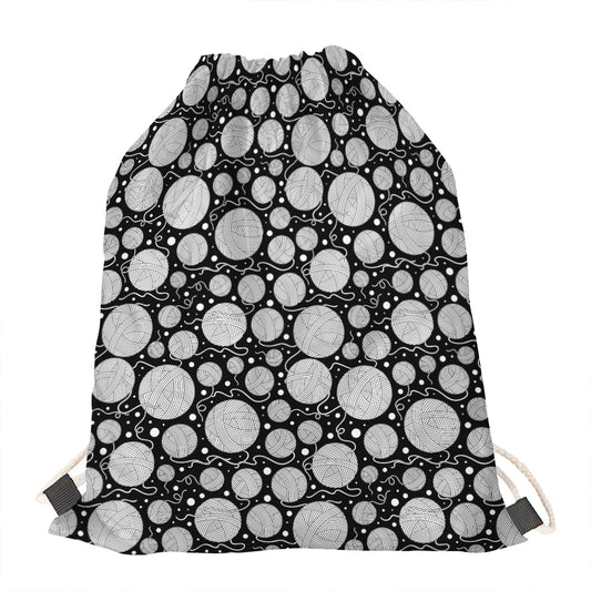 Black And White Yarn Pattern Print Drawstring Bag