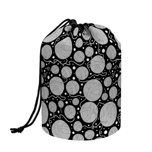 Black And White Yarn Pattern Print Drawstring Makeup Bag