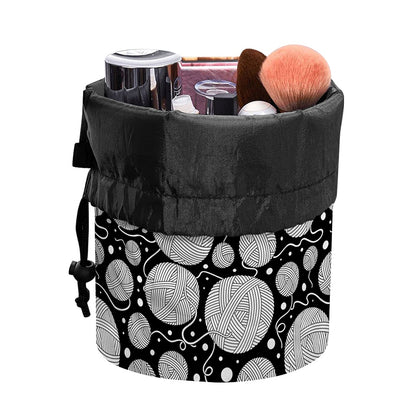 Black And White Yarn Pattern Print Drawstring Makeup Bag