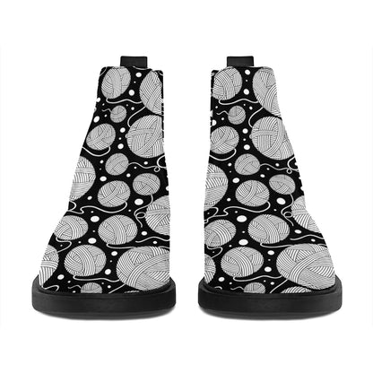 Black And White Yarn Pattern Print Flat Ankle Boots