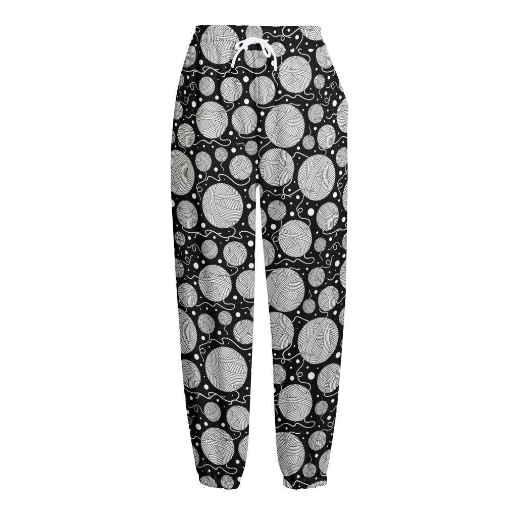 Black And White Yarn Pattern Print Fleece Lined Knit Pants