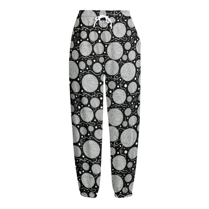Black And White Yarn Pattern Print Fleece Lined Knit Pants