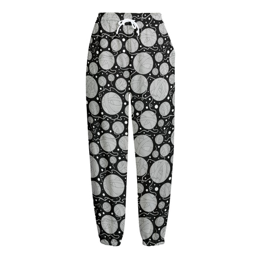 Black And White Yarn Pattern Print Fleece Lined Knit Pants