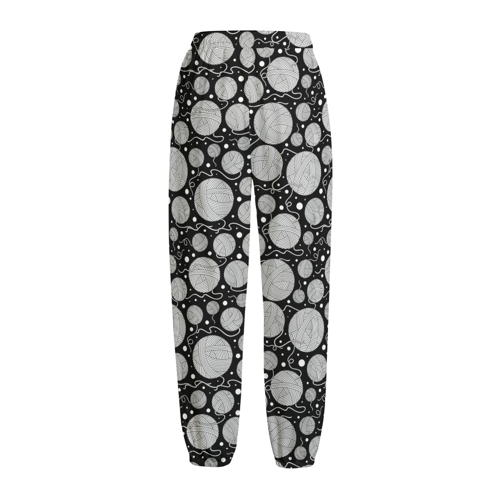 Black And White Yarn Pattern Print Fleece Lined Knit Pants