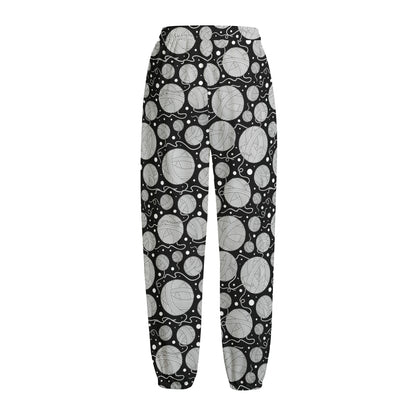 Black And White Yarn Pattern Print Fleece Lined Knit Pants