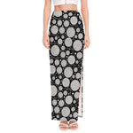 Black And White Yarn Pattern Print High Slit Maxi Skirt