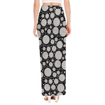 Black And White Yarn Pattern Print High Slit Maxi Skirt