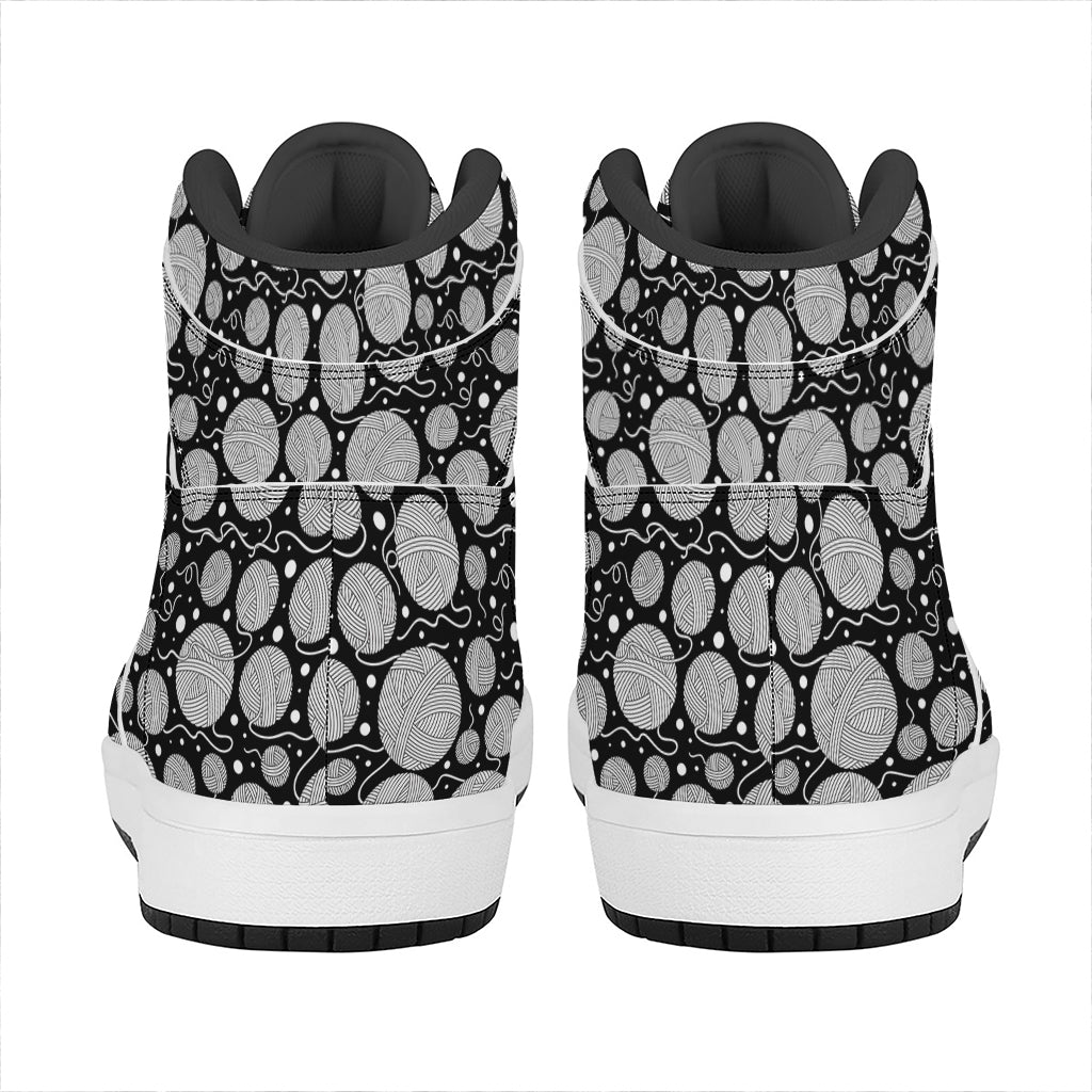 Black And White Yarn Pattern Print High Top Leather Sneakers