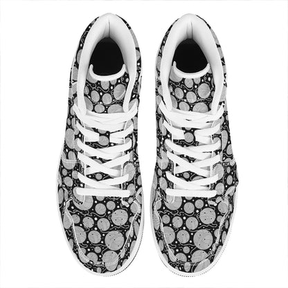 Black And White Yarn Pattern Print High Top Leather Sneakers