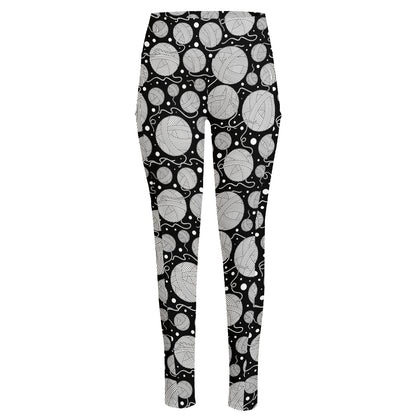 Black And White Yarn Pattern Print High-Waisted Pocket Leggings