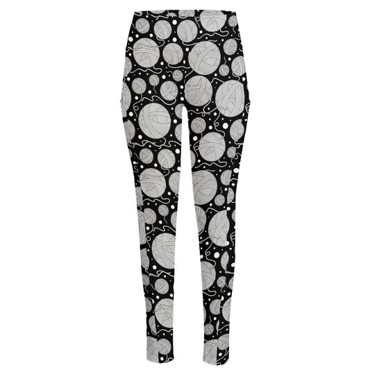 Black And White Yarn Pattern Print High-Waisted Pocket Leggings