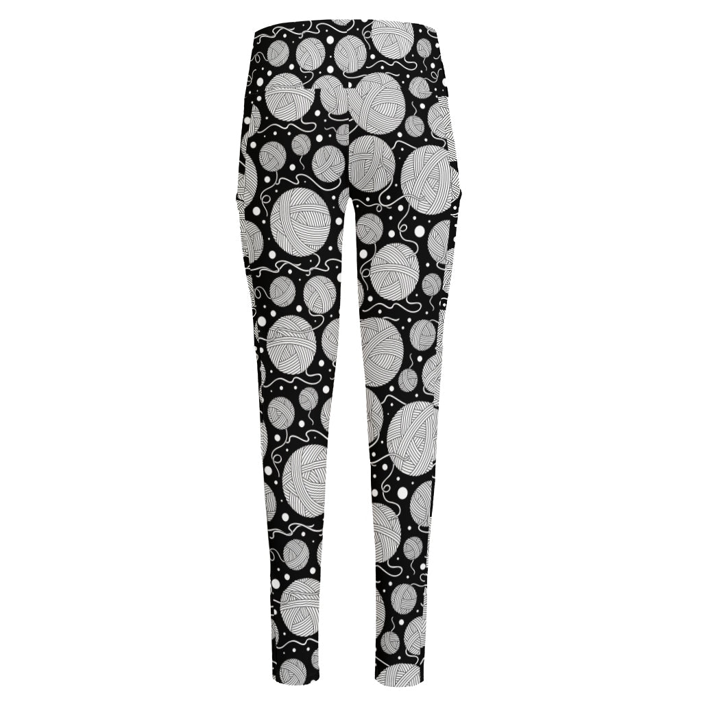 Black And White Yarn Pattern Print High-Waisted Pocket Leggings
