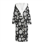 Black And White Yarn Pattern Print Hooded Bathrobe
