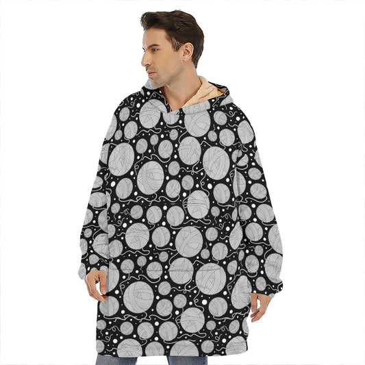 Black And White Yarn Pattern Print Hoodie Blanket