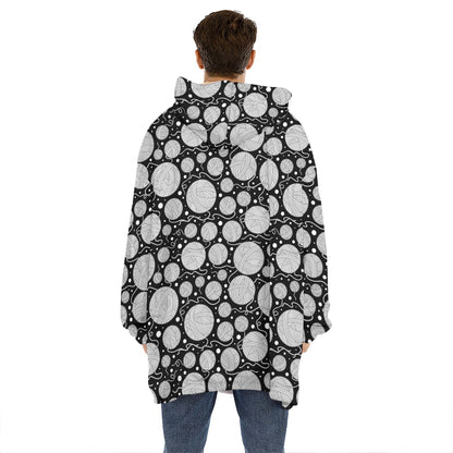 Black And White Yarn Pattern Print Hoodie Blanket