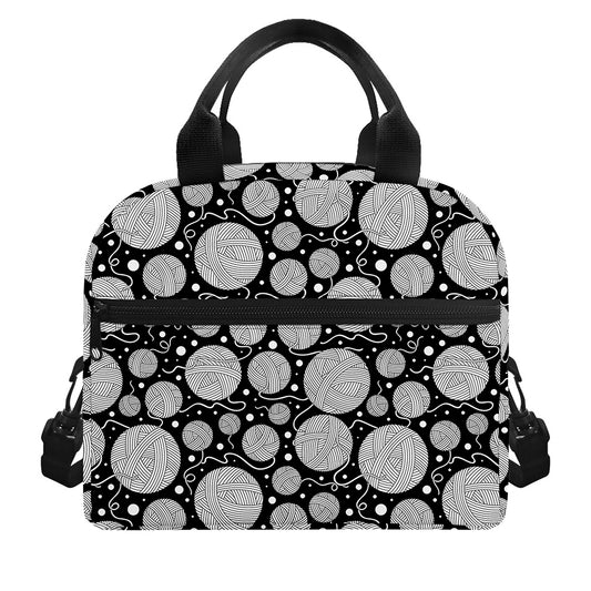 Black And White Yarn Pattern Print Insulated Lunch Bag