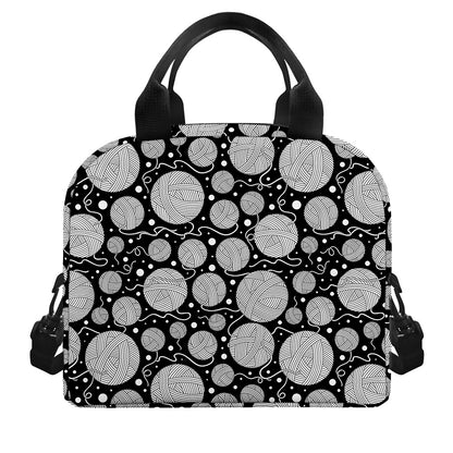 Black And White Yarn Pattern Print Insulated Lunch Bag
