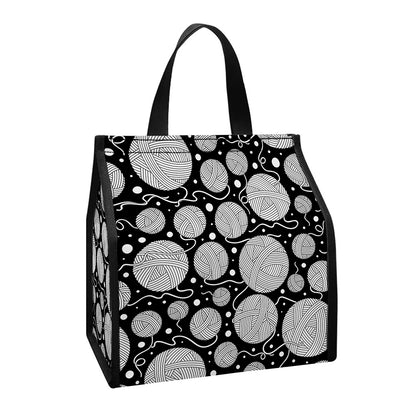 Black And White Yarn Pattern Print Insulated Lunch Tote