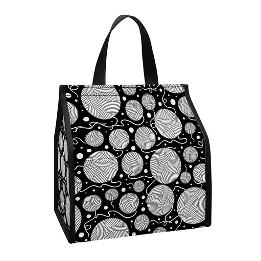 Black And White Yarn Pattern Print Insulated Lunch Tote
