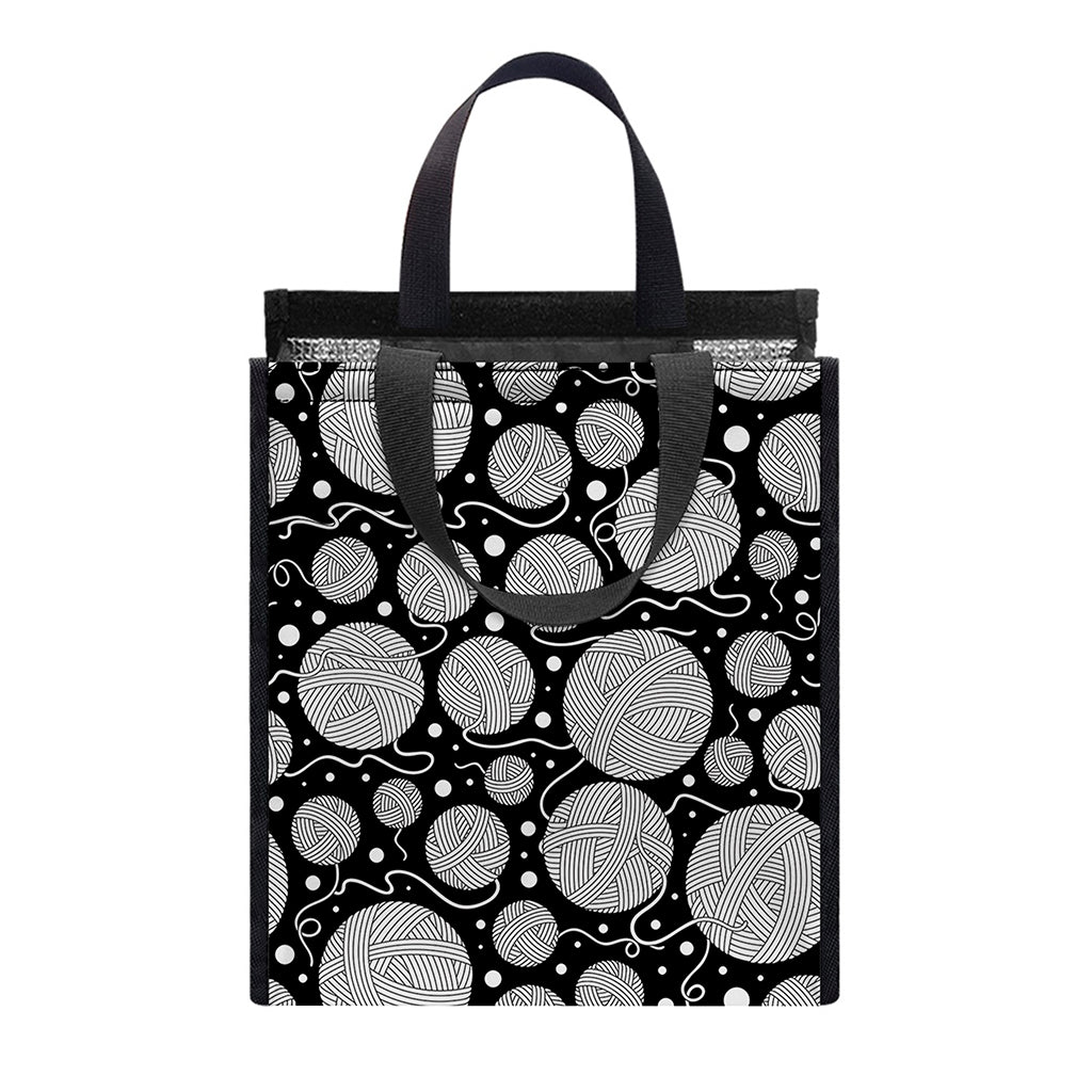 Black And White Yarn Pattern Print Insulated Lunch Tote