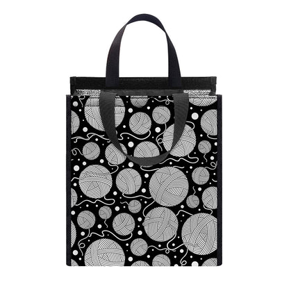 Black And White Yarn Pattern Print Insulated Lunch Tote