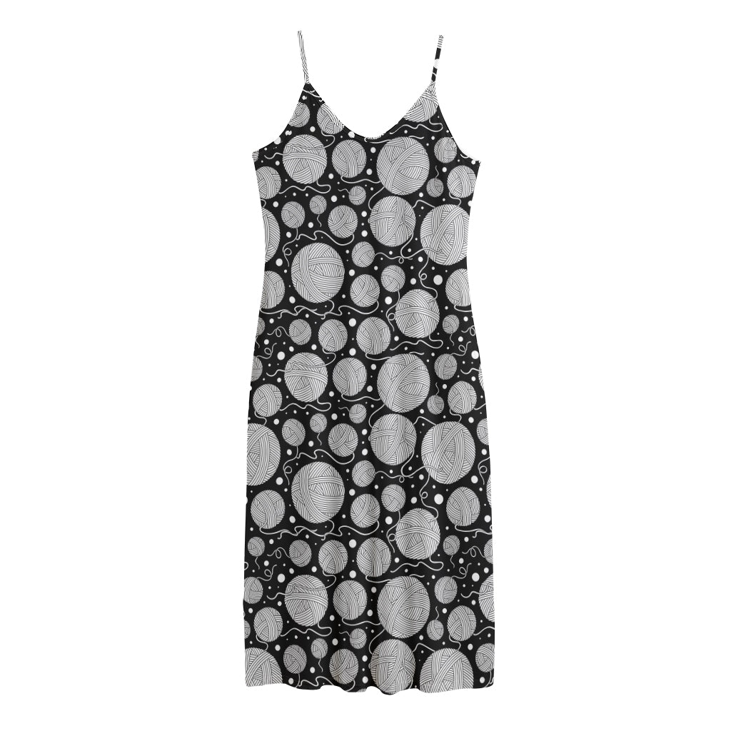 Black And White Yarn Pattern Print Jersey Midi Cami Dress