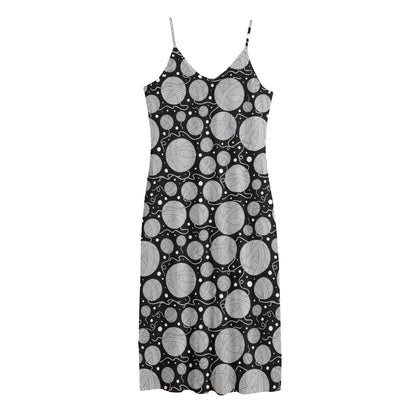 Black And White Yarn Pattern Print Jersey Midi Cami Dress