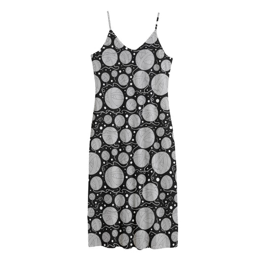 Black And White Yarn Pattern Print Jersey Midi Cami Dress