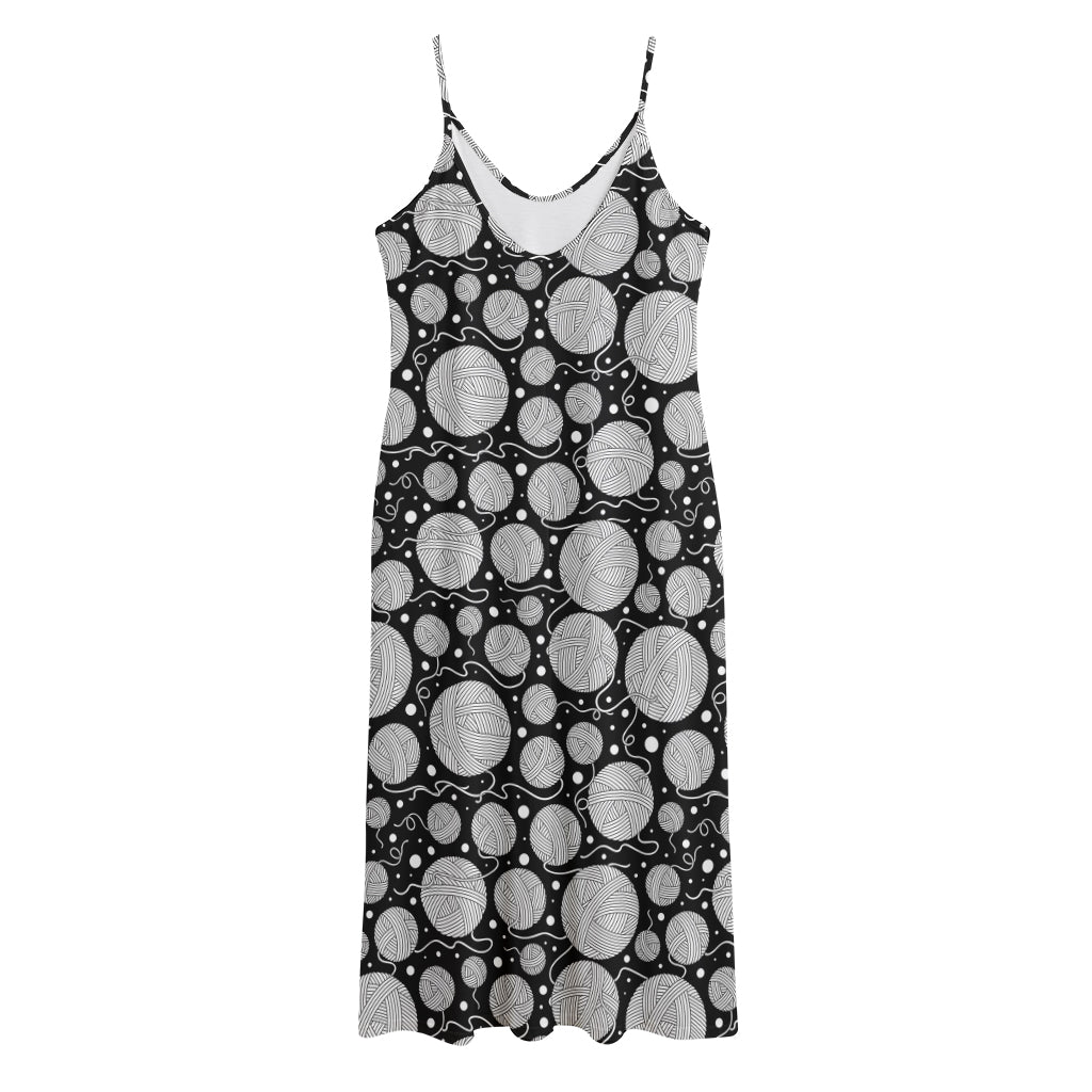 Black And White Yarn Pattern Print Jersey Midi Cami Dress