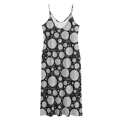 Black And White Yarn Pattern Print Jersey Midi Cami Dress