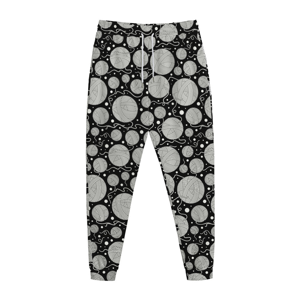 Black And White Yarn Pattern Print Jogger Pants