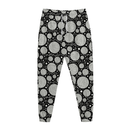 Black And White Yarn Pattern Print Jogger Pants