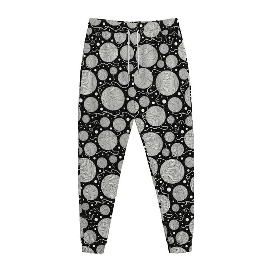 Black And White Yarn Pattern Print Jogger Pants
