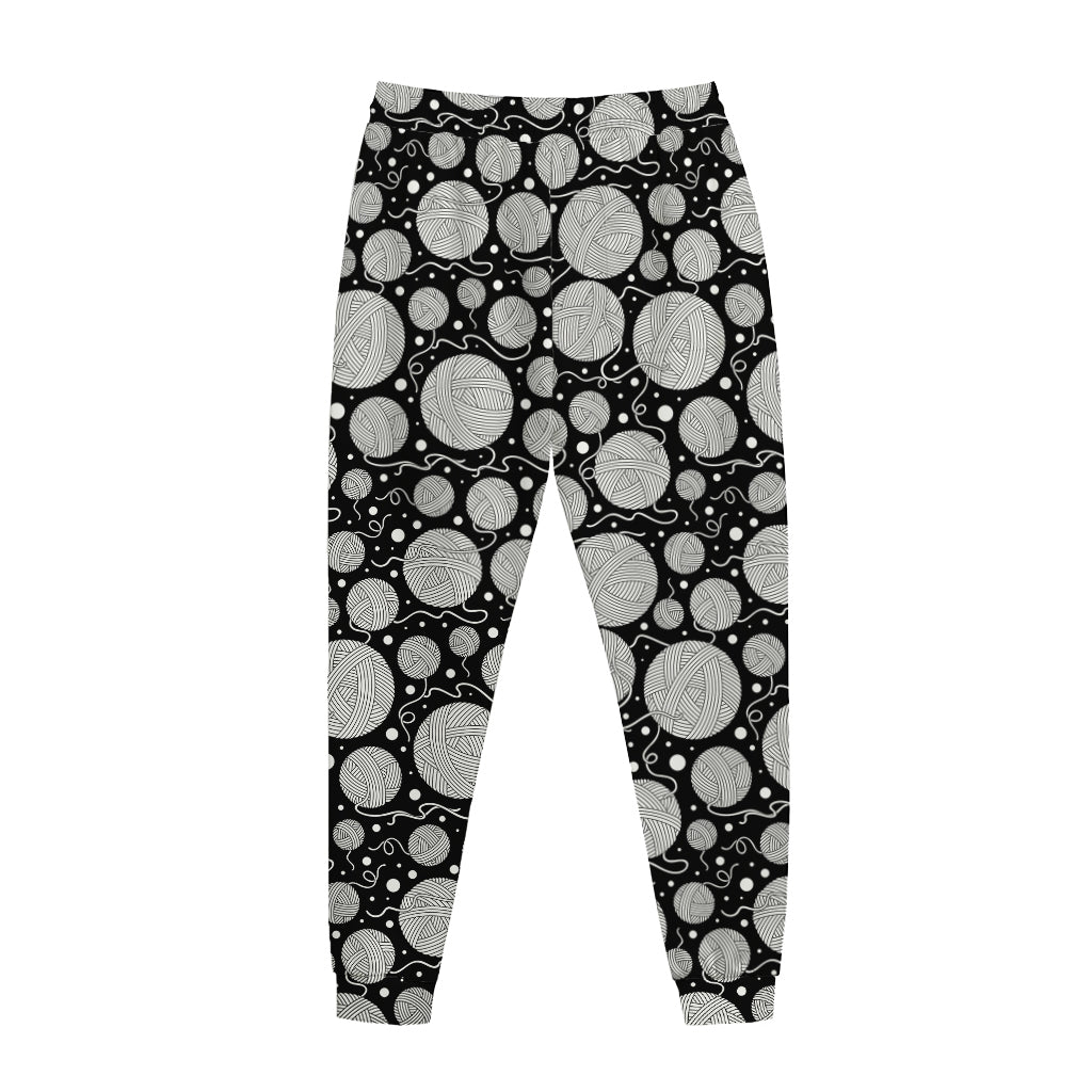 Black And White Yarn Pattern Print Jogger Pants